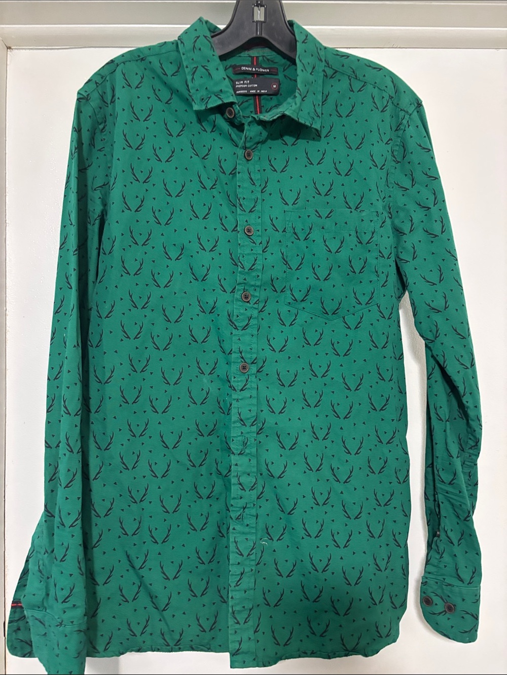 Denim & Flower Men's Emerald Green Printed Button-Down Shirt